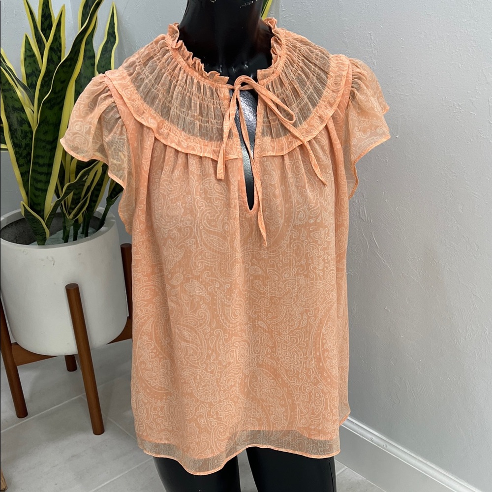 Express Peach Blouse with Ruffle Detail Woman’s Medium